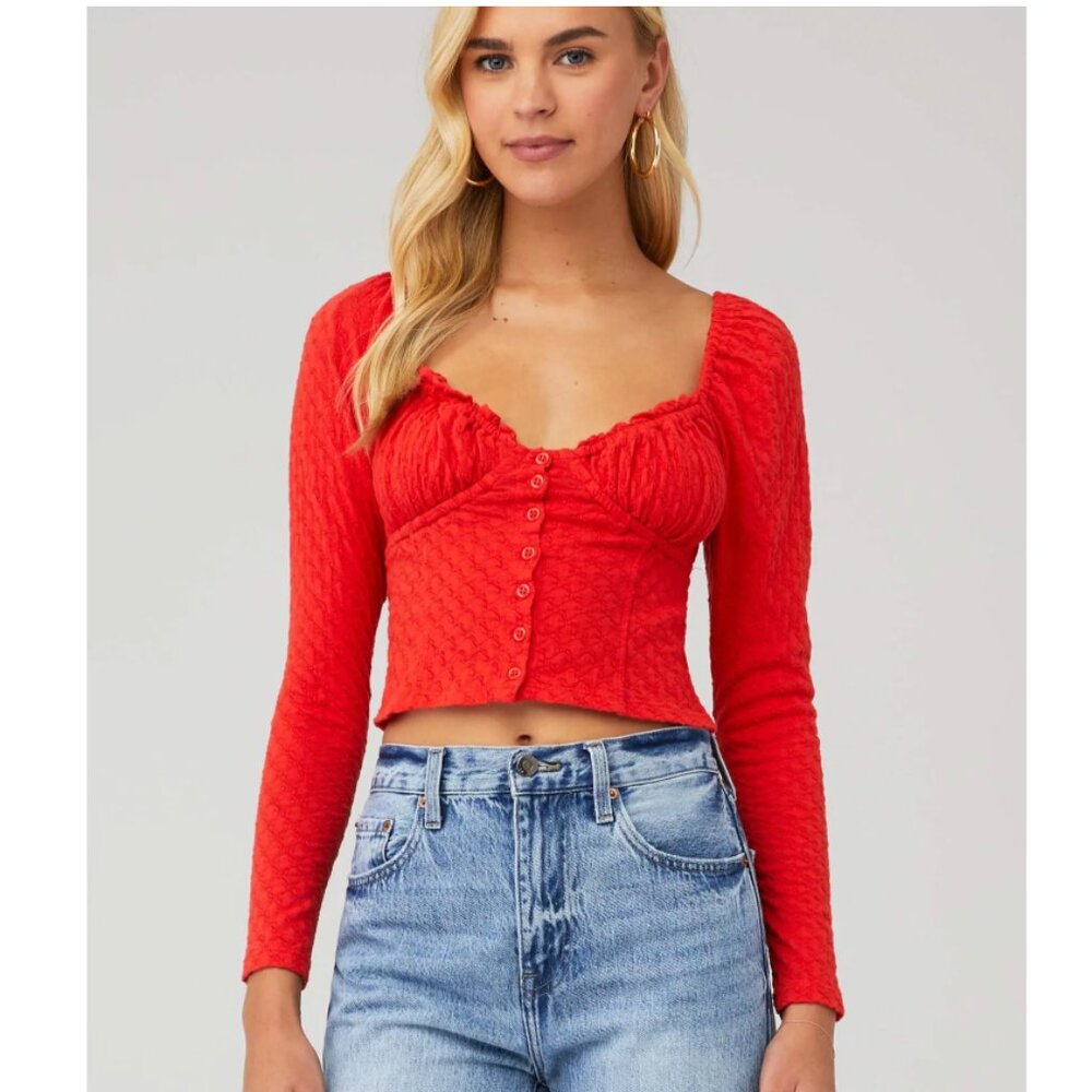 🎯NWOT Free People Ladybug Long Sleeve Crop Top Red Size XL